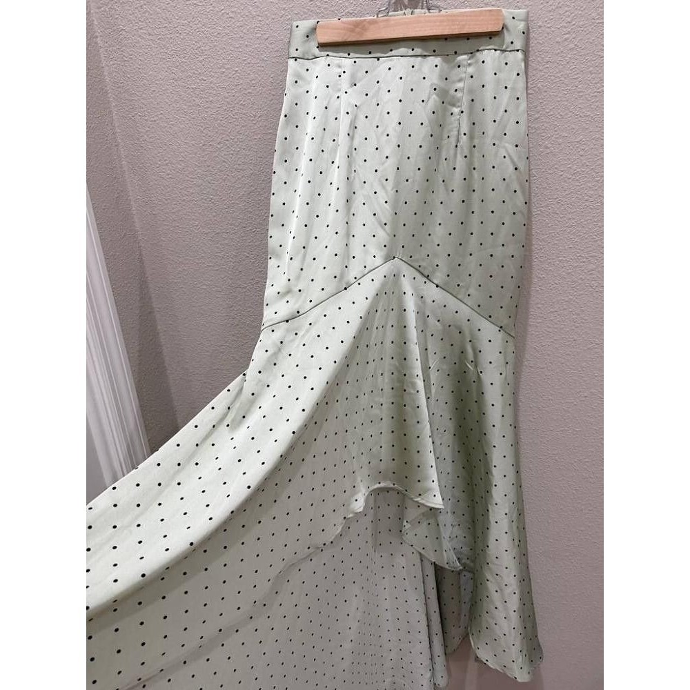 Vita Grace Martina Polka Dot Cascade Skirt Matcha Green Satin Asymmetric S - Picture 2 of 10